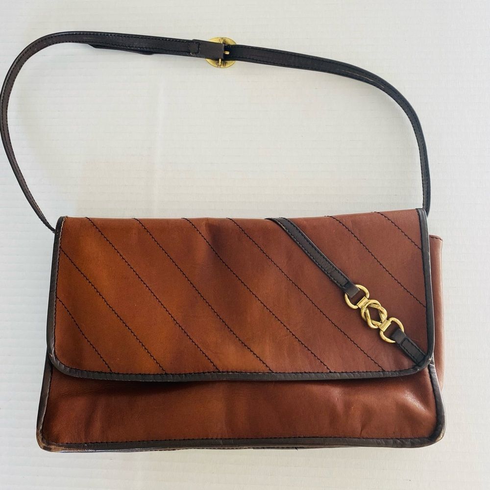 VTG Brown Leather Shoulder Bag with Gold Accent Small
Y2K